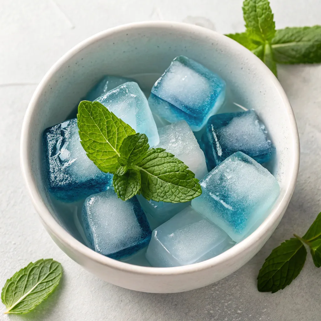 butterfly pea flower tea frozen into colorful ice cubes