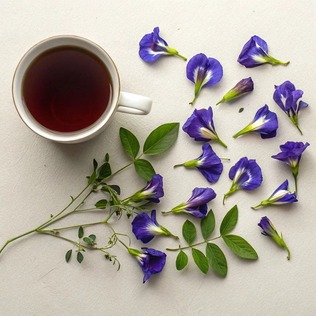 butterfly pea flower tea with lemon in a clear glass