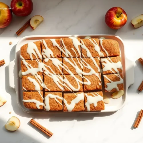 Delicious brown butter apple blondies with glaze, perfect for Thanksgiving