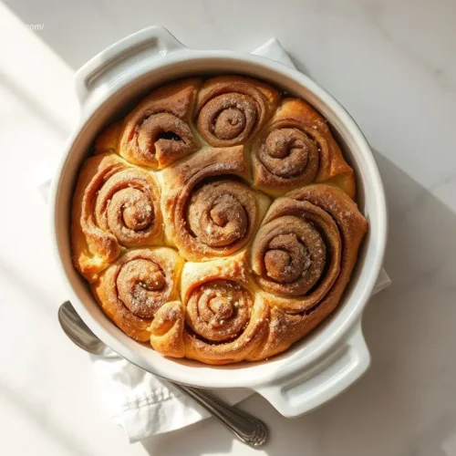 Warm Apple Cinnamon Roll Bake overhead shot