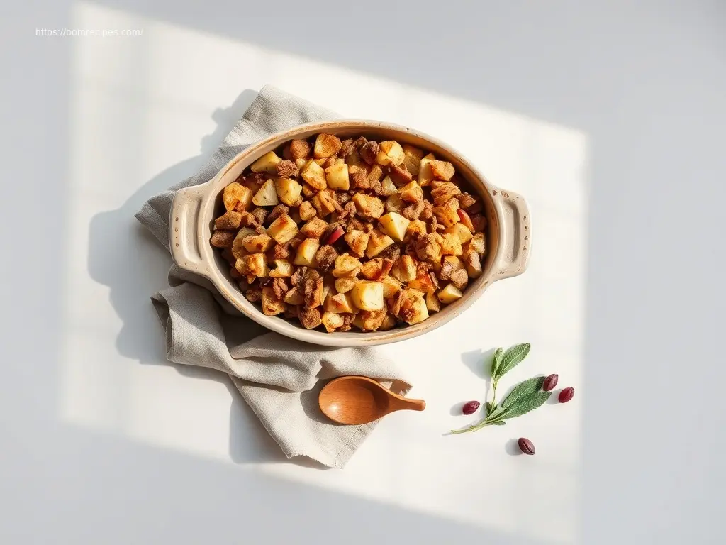 Golden Apple and Sausage Stuffing Bake, an easy Thanksgiving side dish