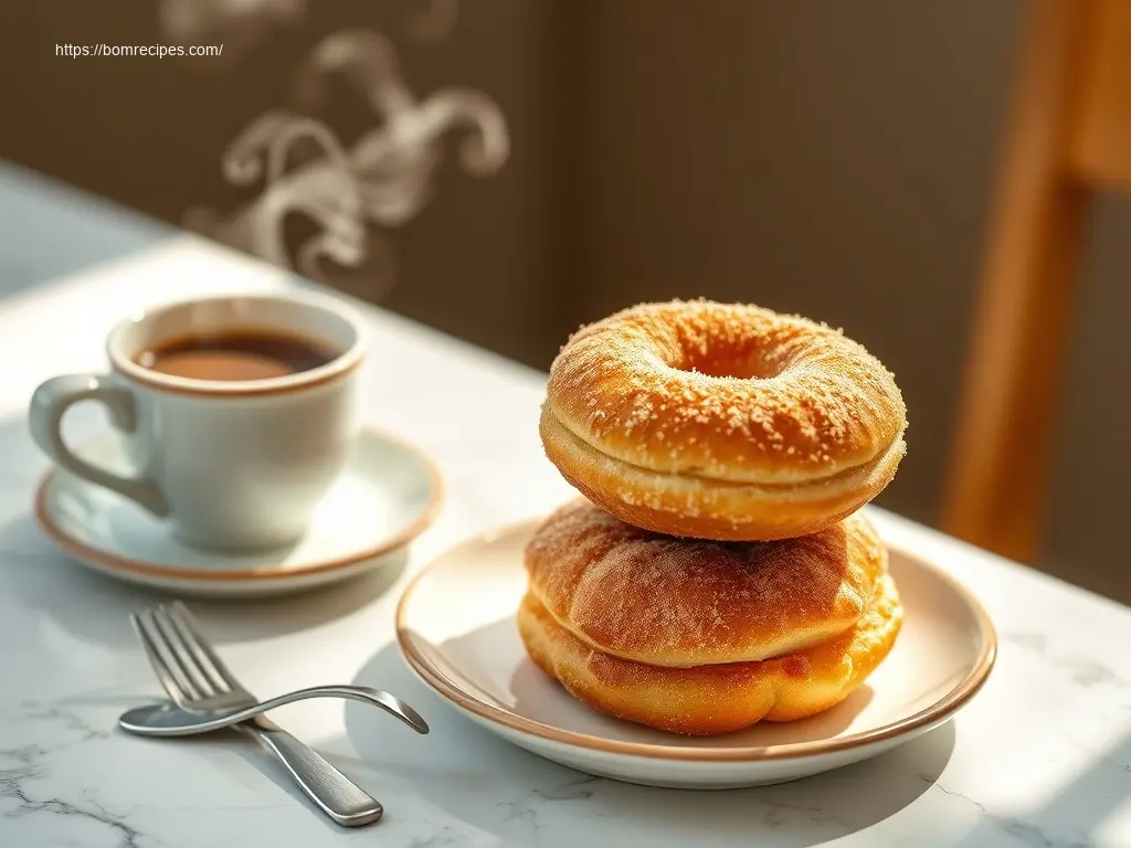 Delicious baked brioche donuts with cinnamon sugar flatlay