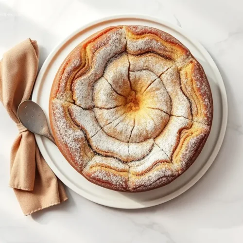 Delicious Cinnamon Swirl Coffee Cake dusted with powdered sugar
