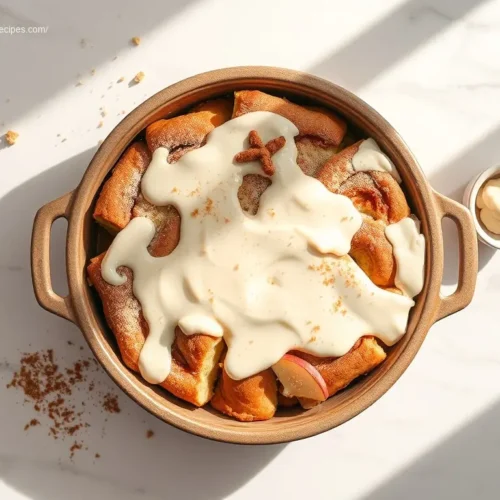 Cinnamon Roll Apple Bake Casserole overhead shot
