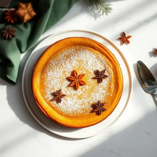 Delicious Gingerbread Crust Christmas Cheesecake on a white marble