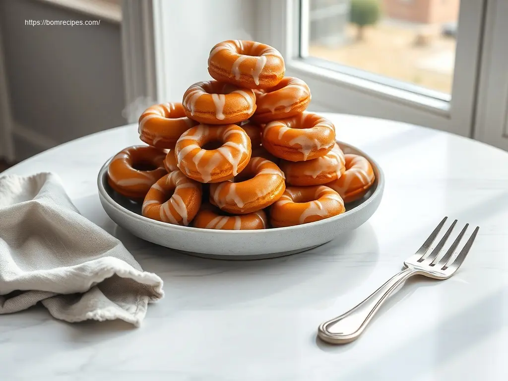 Delicious glazed pumpkin donut holes on parchment paper