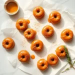 Delicious glazed pumpkin donut holes on parchment paper