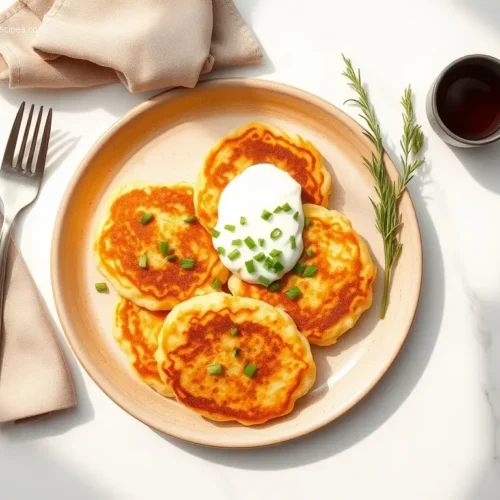 Gluten-Free Mashed Potato Pancakes with chives and sour cream