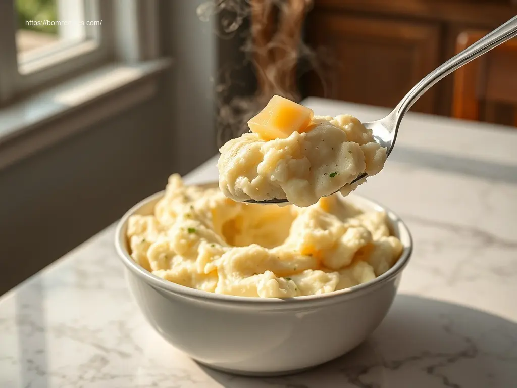 Delicious Healthy Garlic Cauliflower Mashed Potatoes in a bowl
