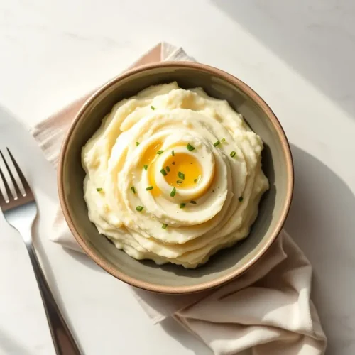 Delicious Healthy Garlic Cauliflower Mashed Potatoes in a bowl