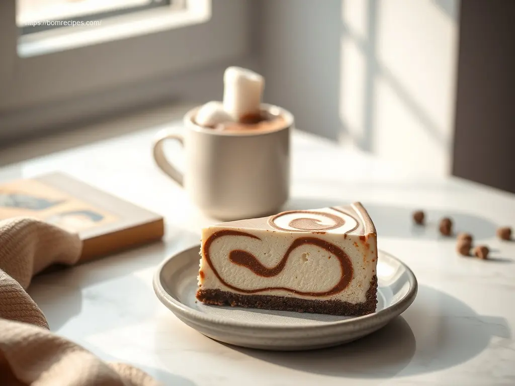 Hot Cocoa Cheesecake with Marshmallow Swirl whole pie