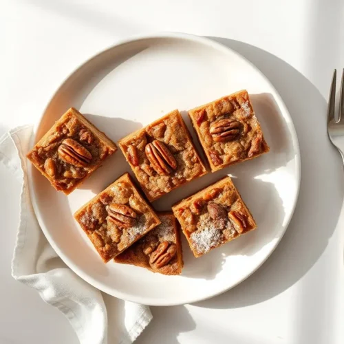 Delicious Maple Pecan Apple Bars on a white platter for Thanksgiving