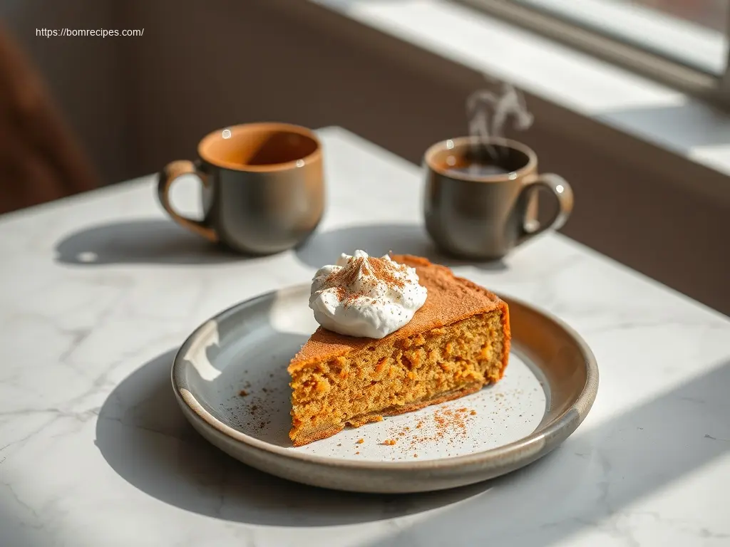 Delicious 3-Ingredient Pumpkin Spice Cake on white marble