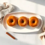 Delicious Pumpkin Spice Brioche Donuts with Maple Glaze on a white platter