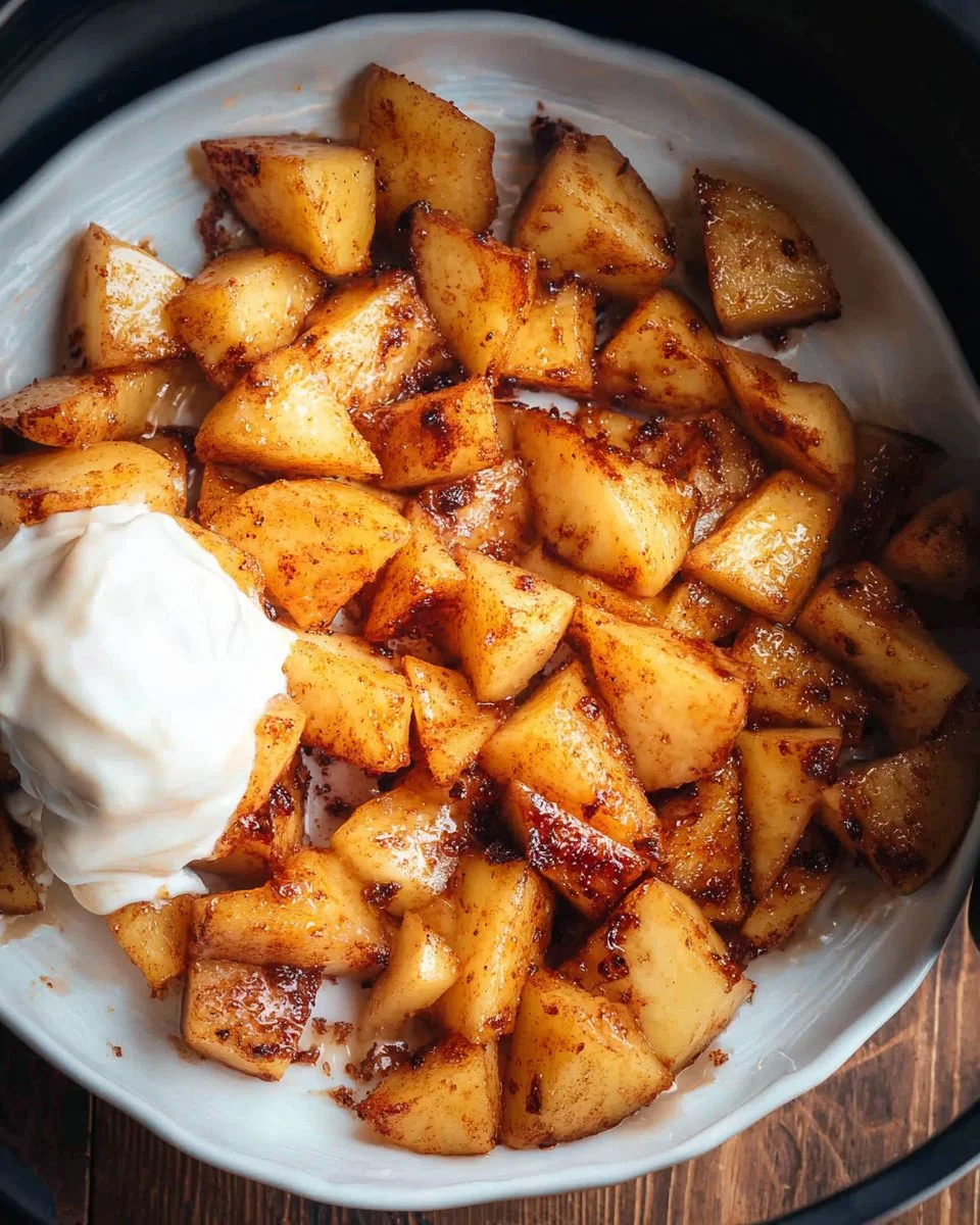 Delicious air fryer apples served in a bowl, showcasing their crispy texture.