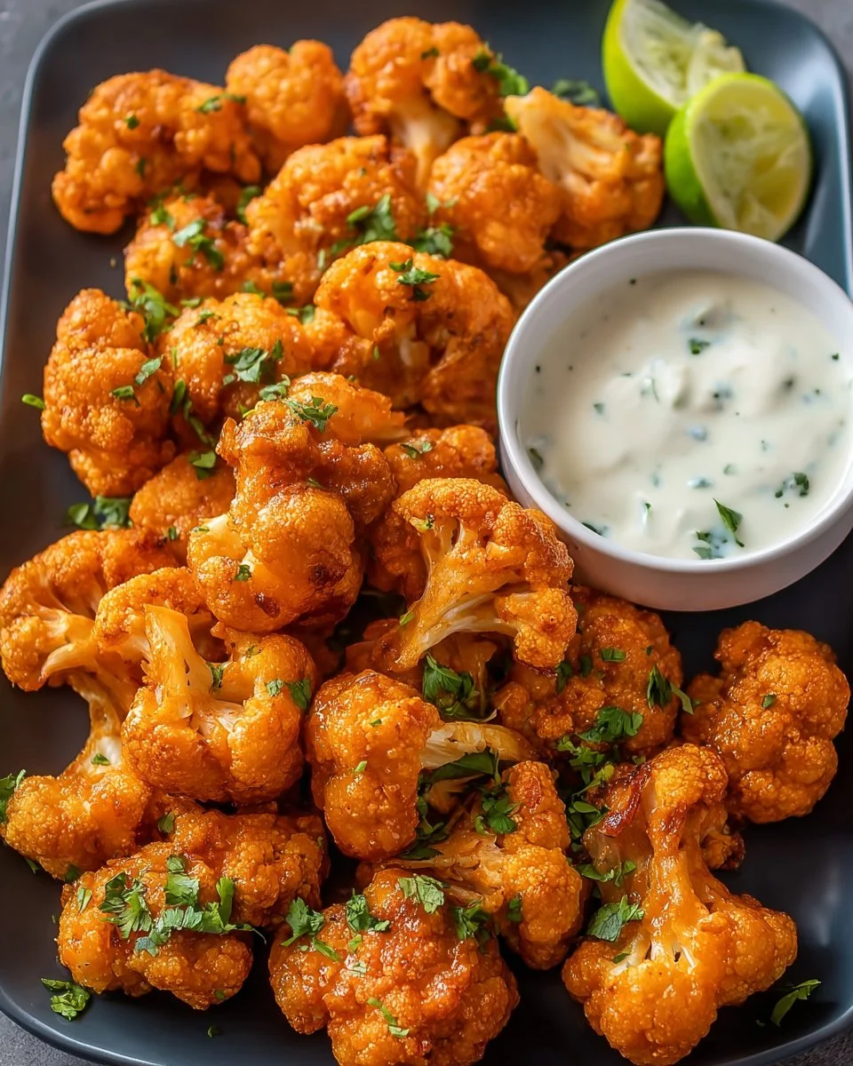 Crispy Air Fryer Buffalo Cauliflower served on a plate