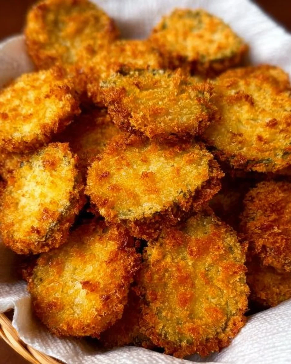 Crispy air fryer fried pickles served with dipping sauce on a plate.