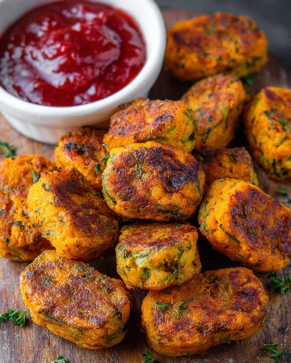 Delicious baked sweet potato zucchini tots served on a plate