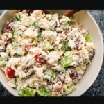 Delicious bowl of best-ever chicken salad with fresh ingredients