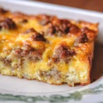 Delicious homemade breakfast casserole with eggs, cheese, and veggies
