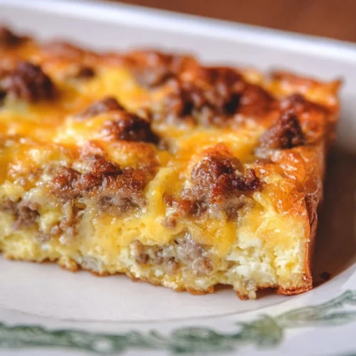Delicious homemade breakfast casserole with eggs, cheese, and veggies