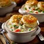Delicious Chicken Pot Pie Soup served in a bowl with vegetables and herbs