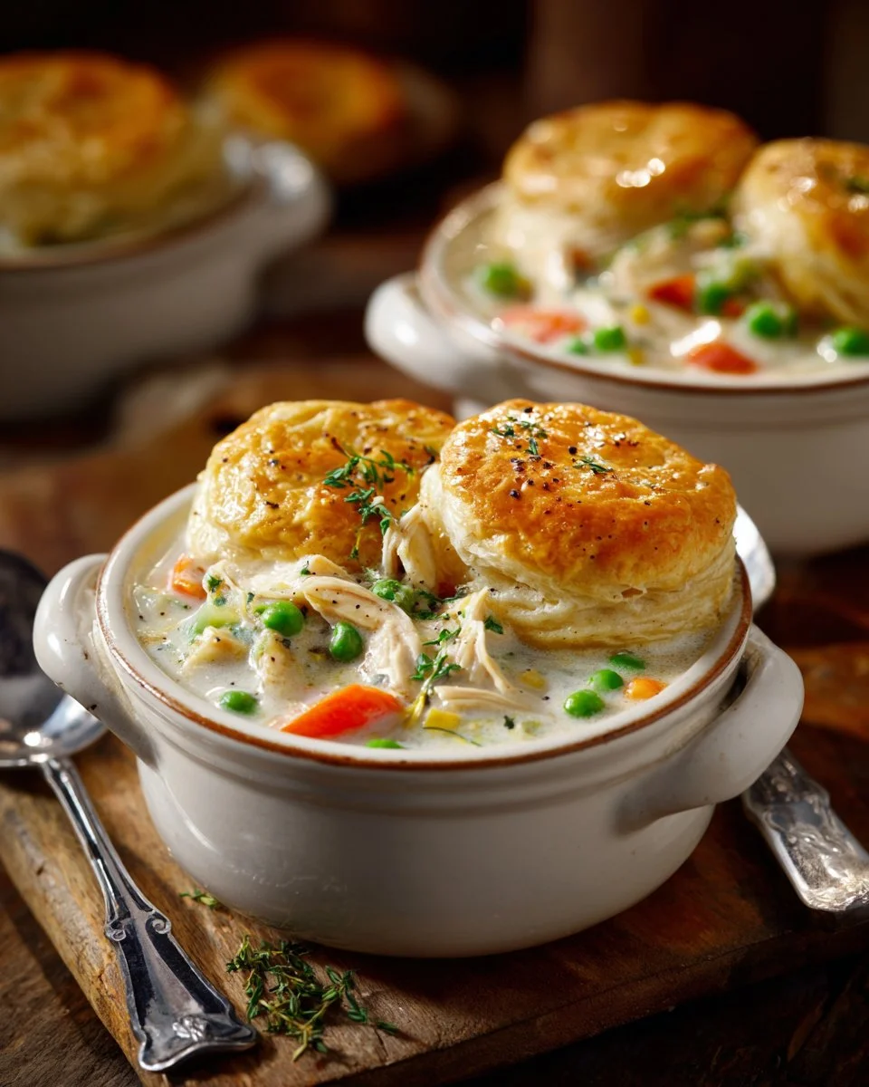 Delicious Chicken Pot Pie Soup served in a bowl with vegetables and herbs