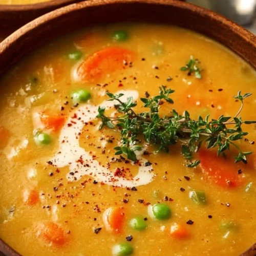 Bowl of creamy vegetable soup made with fresh ingredients