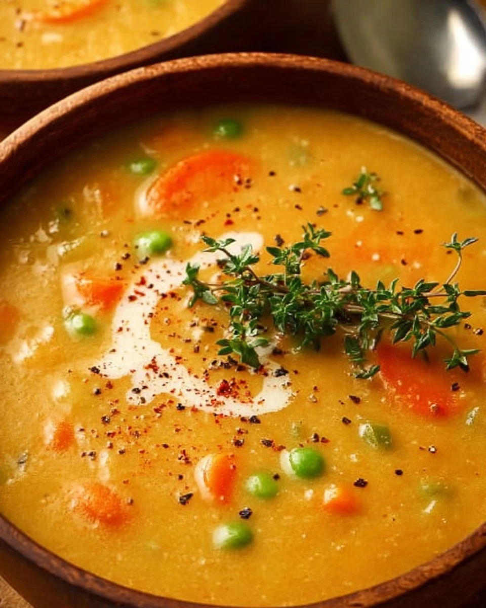 Bowl of creamy vegetable soup made with fresh ingredients