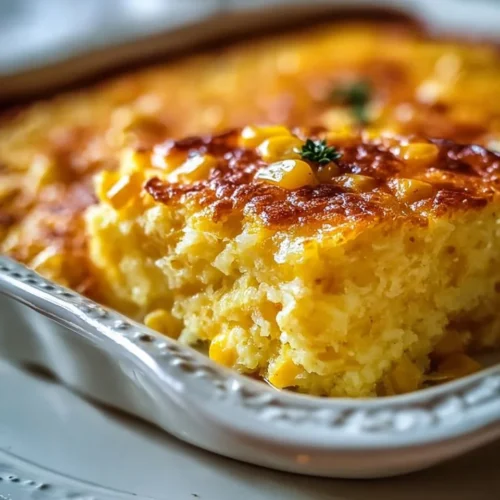 Delicious corn pudding casserole topped with golden crust