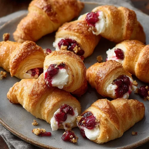 Delicious cranberry cream cheese crescent bites on a platter