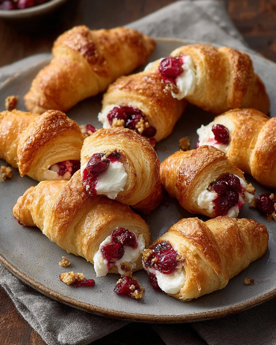 Delicious cranberry cream cheese crescent bites on a platter
