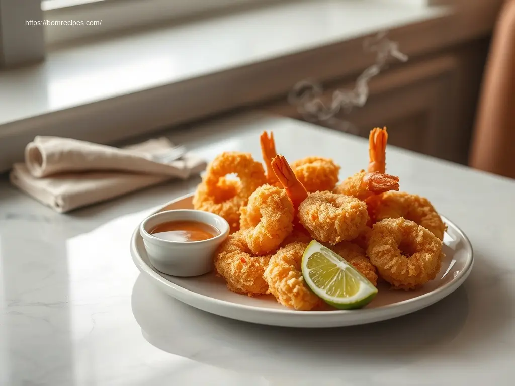 Delicious crispy coconut shrimp with dipping sauce