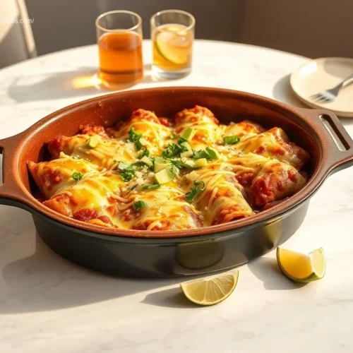 Crockpot Chicken Quinoa Enchiladas overhead shot