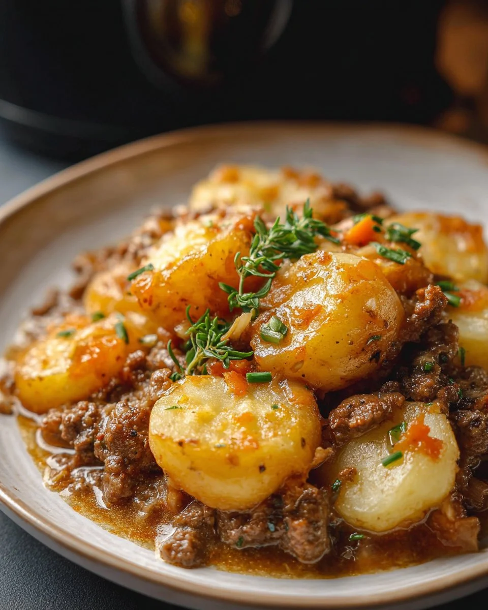 Delicious Crockpot Hamburger Potato Casserole dish served in a bowl
