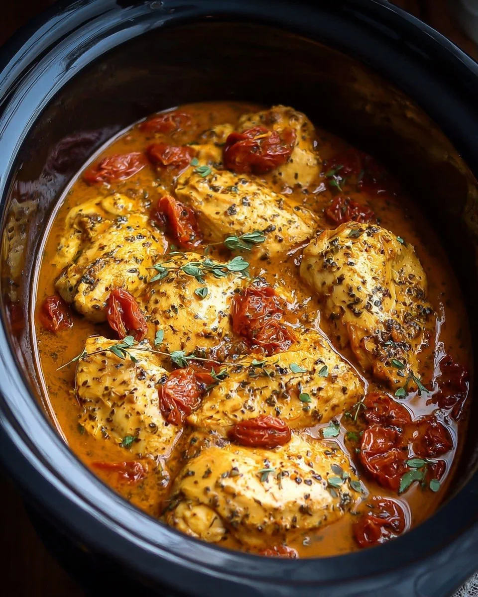 Delicious Dump & Go Crockpot Marry Me Chicken served on a plate