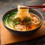Delicious bowl of easy dumpling soup with fresh ingredients
