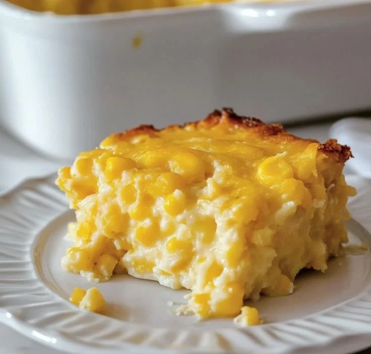 Delicious Jiffy corn casserole served in a baking dish