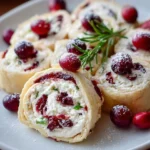 Festive Christmas Cranberry Roll Ups served on a holiday platter