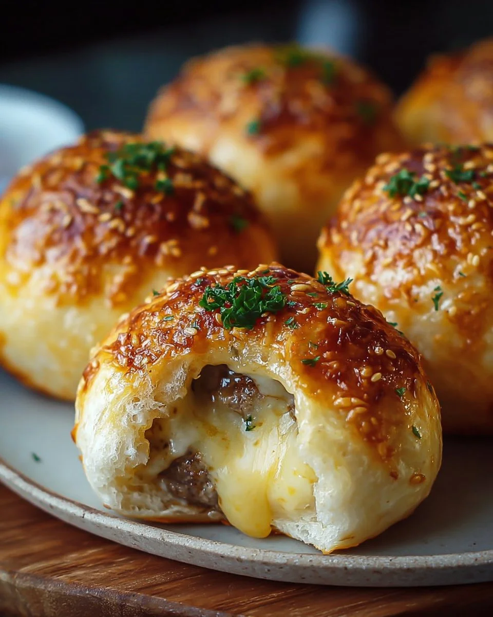 Garlic Parmesan Cheeseburger Bombs ready to enjoy