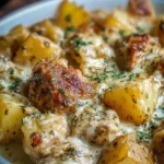Delicious Garlic Parmesan Chicken and Potatoes cooked in a crockpot