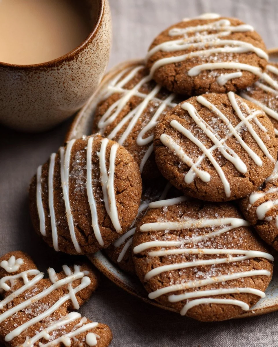 Freshly baked Gingerbread Latte cookies on a festive table.