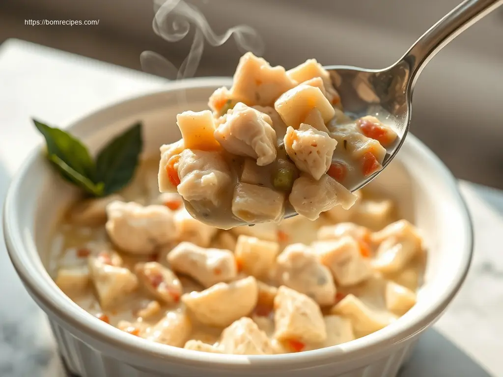Delicious Gluten-Free Chicken Pot Pie Crockpot overhead view