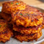 Healthy sweet potato hash browns served on a plate with herbs