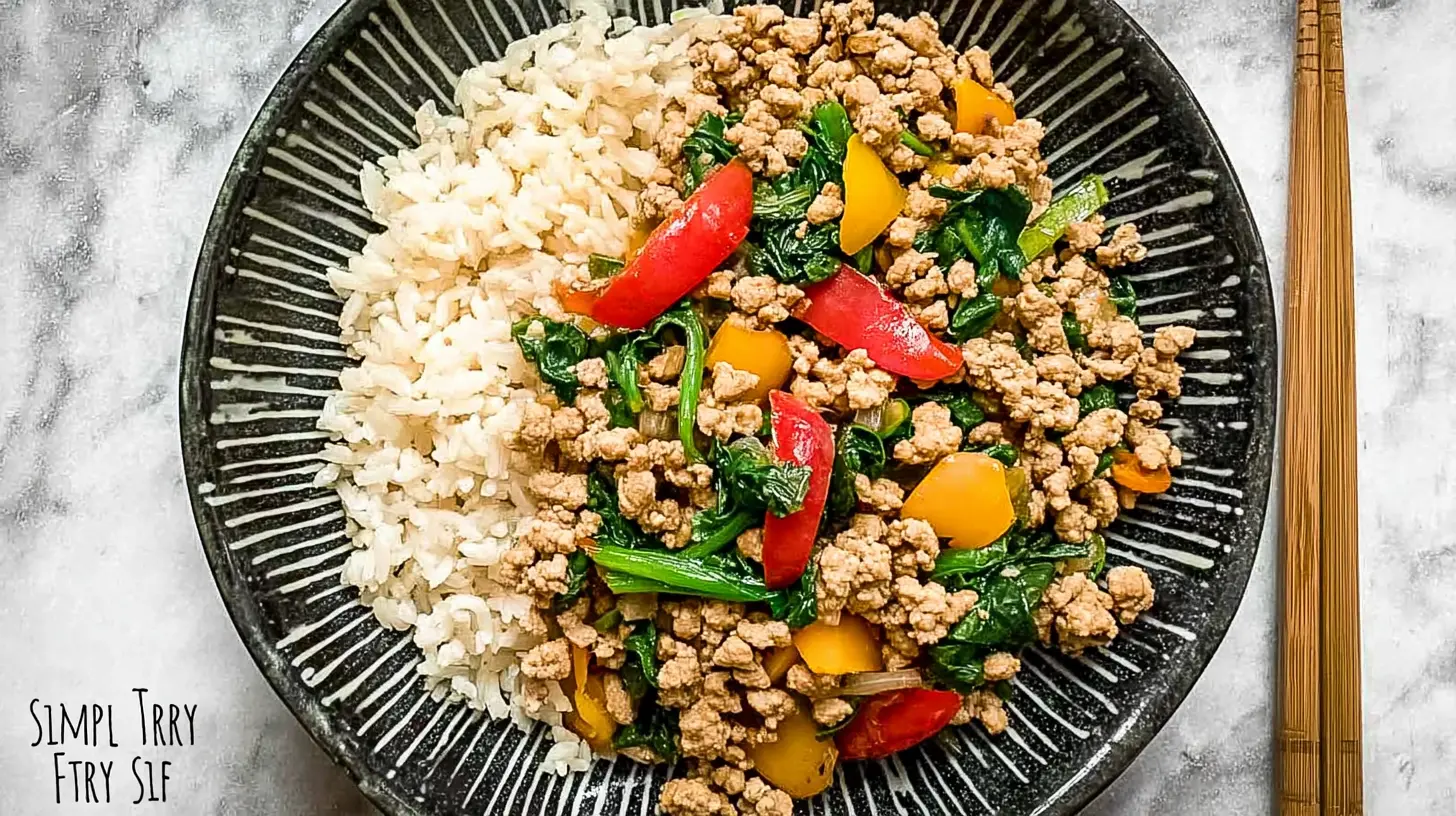 Delicious ground turkey stir fry with vibrant bell peppers and broccoli florets