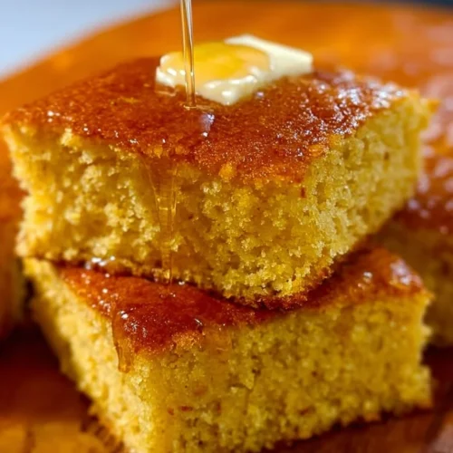Freshly baked Honey Butter Cornbread served with honey butter spread