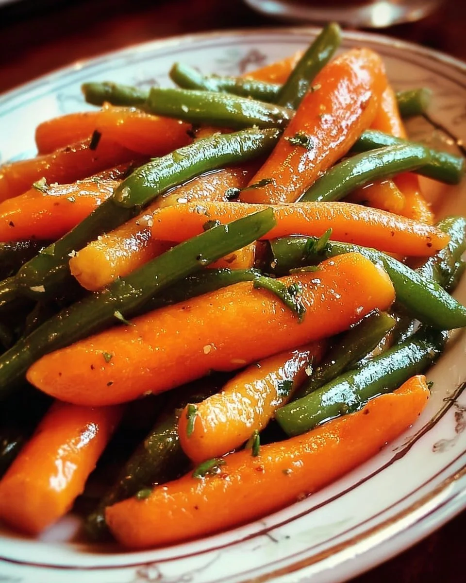 Delicious honey glazed carrots and green beans served in a bowl