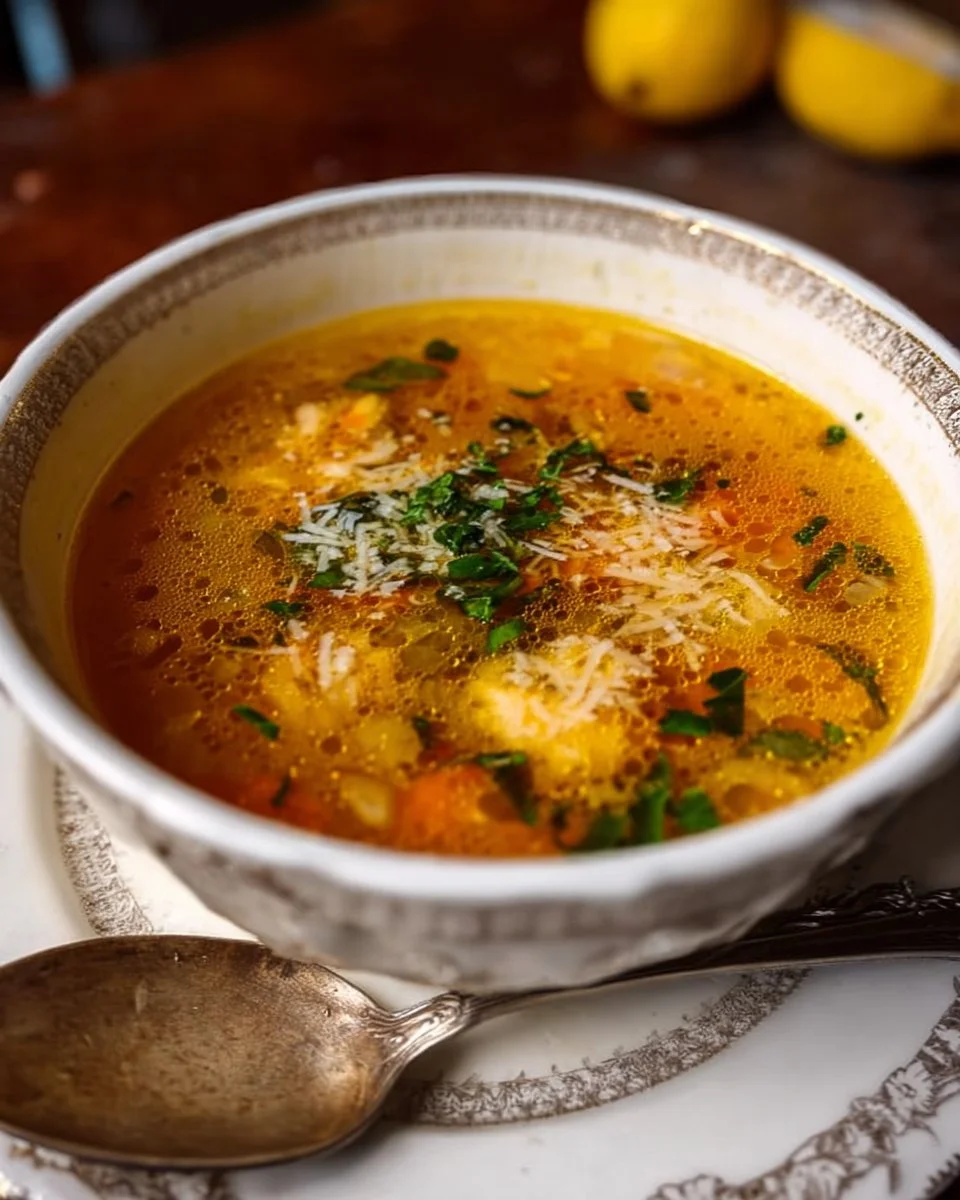 A bowl of Italian Penicillin Soup featuring fresh ingredients and herbs.