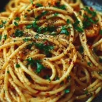 A plate of delicious Midnight Pasta with fresh ingredients and herbs