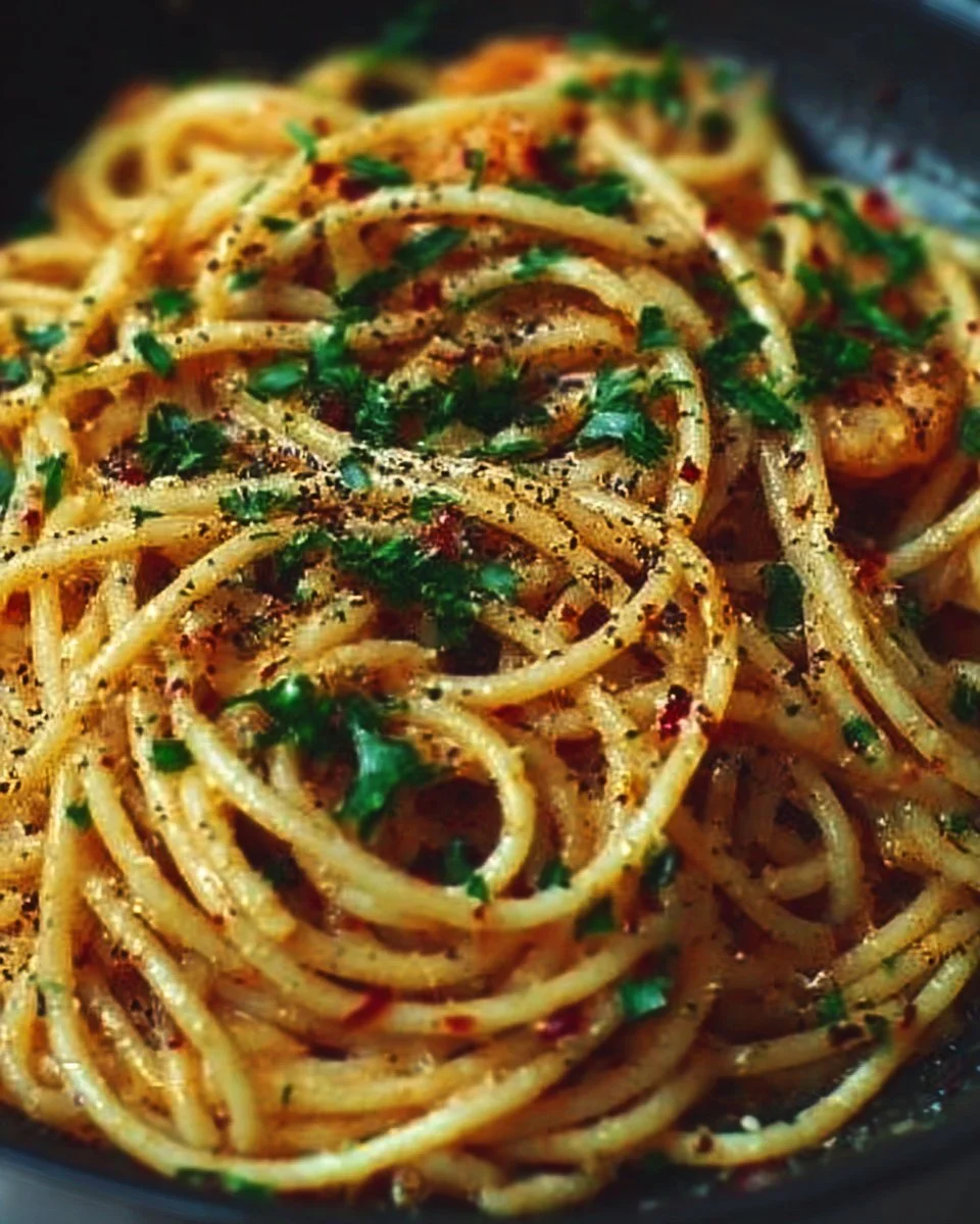 A plate of delicious Midnight Pasta with fresh ingredients and herbs